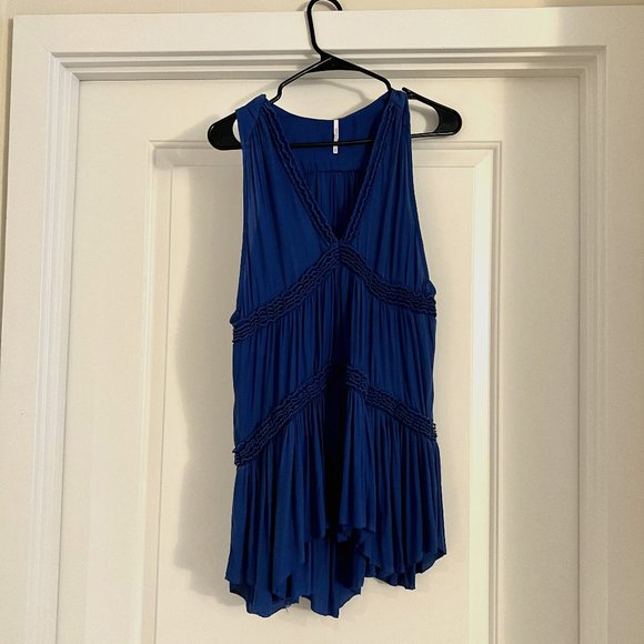 Free People Blue Tunic Sleeveless V-Neck Top - Purple Haze Tunic - Picture 2 of 3